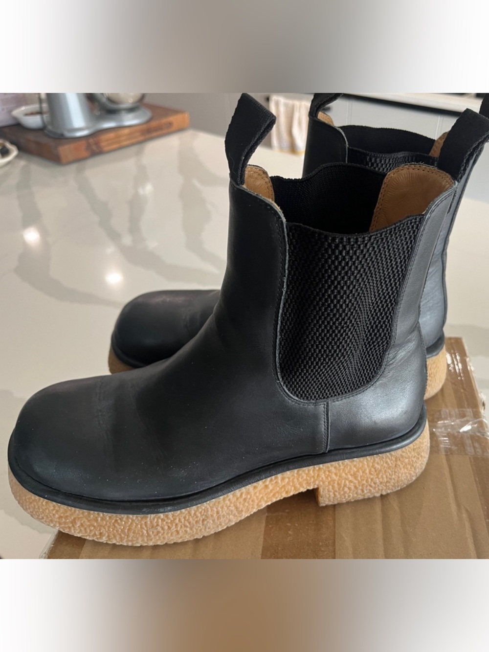 Zara Black Leather Chelsea Boots with Crepe Sole